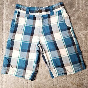 Shaun White Plaid Bermuda Shorts BOYS SIZE 6 blue white black adjustable waist
